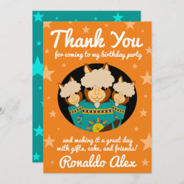 Tarjeta De Agradecimiento Cuidado niño de cumpleaños Alpacas en simios Verde