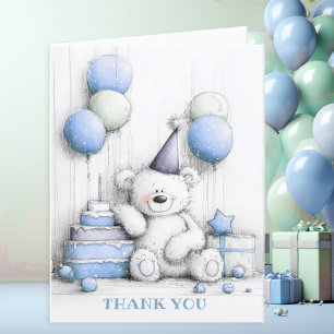 Tarjeta De Agradecimiento Cuidado Oso De Teddy Azul Gracias