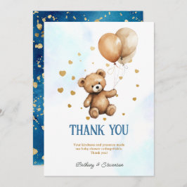 Tarjeta De Agradecimiento Cuidado Teddy Bear Baby Boy Shower