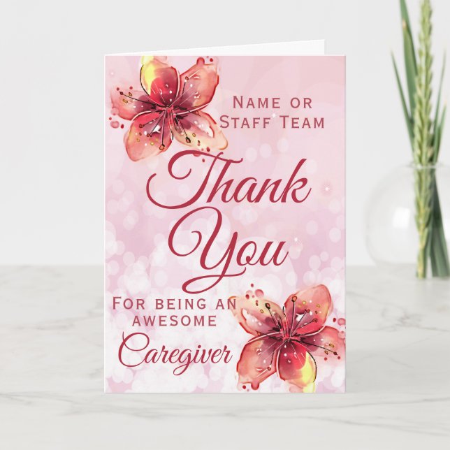 Tarjeta De Agradecimiento Cuidador Gracias Floral Lily (Anverso)
