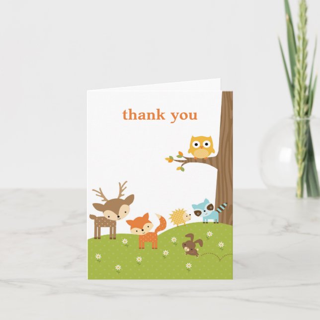 Tarjeta De Agradecimiento Cuidados animales de Woodland Gracias Cartas (Anverso)