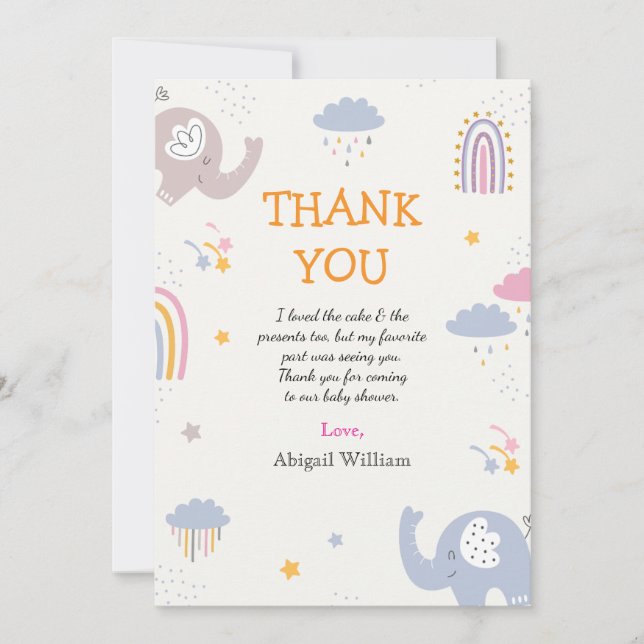 Tarjeta De Agradecimiento Cuidados Chicas arcoiris Baby Shower Gracias tarje (Anverso)