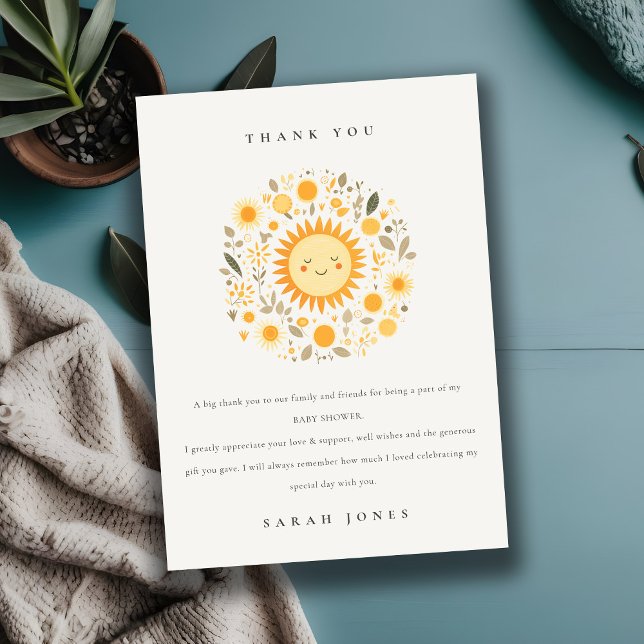 Tarjeta De Agradecimiento Cuidar Nuestro Pequeño Sol Boho Sun Baby Shower (Subido por el creador)