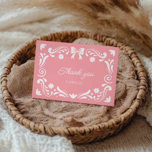 Tarjeta De Agradecimiento Cumple de Cielito Lindo Rosa Baby Shower (Pink Cielito Lindo Baby Shower Thank you card)