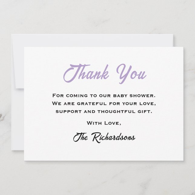 Tarjeta De Agradecimiento Cumple de Pascua de bebé en blanco y morado Cool c (Anverso)