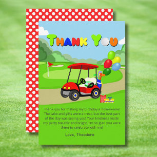 Tarjeta De Agradecimiento Cumpleaños 1º adorable carrito de golf rojo niño