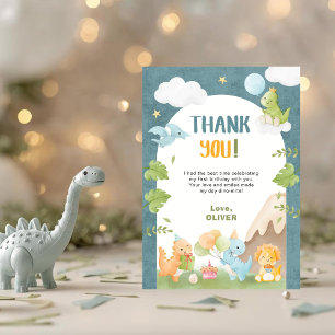 Tarjeta De Agradecimiento Cumpleaños 1º del dinosaurio azul