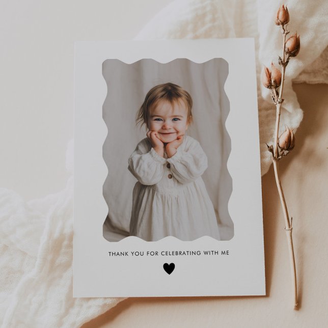 Tarjeta De Agradecimiento Cumpleaños 1º Foto Ondulada Corazón (Subido por el creador)