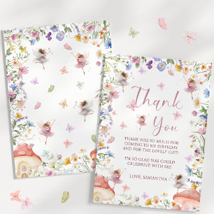 Tarjeta De Agradecimiento Cumpleaños 1º Jardín de Hadas de Flor Silvestre 