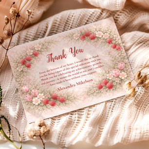 Tarjeta De Agradecimiento Cumpleaños 1º Jardín Fresa Blush Vintage