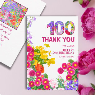 Tarjeta De Agradecimiento Cumpleaños 100 años Elegante Floral Gracias por 10