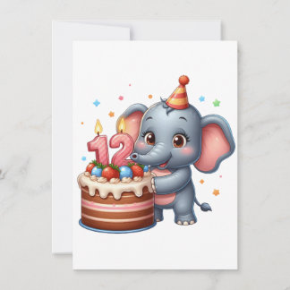 Tarjeta De Agradecimiento Cumpleaños 12 de elefante lindo