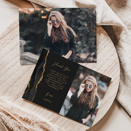 Tarjeta De Agradecimiento Cumpleaños 18 Oscuro Agata Negra Guión Dorado