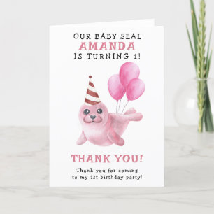 Tarjeta De Agradecimiento Cumpleaños 1 de Foca Rosa Bajo El Mar