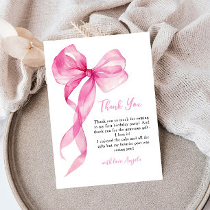 Tarjeta De Agradecimiento Cumpleaños 1 de las niñas del lazo rosa