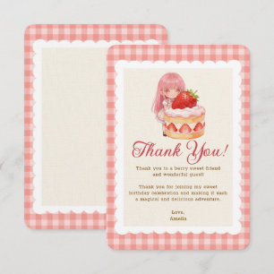 Tarjeta De Agradecimiento Cumpleaños 1 de Strawberry Sweet Watercolor Girl