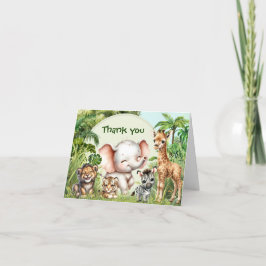 Tarjeta De Agradecimiento Cumpleaños 1 Safari Jungla Animales Lindos Salvaje