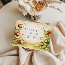 Tarjeta De Agradecimiento Cumpleaños 1: Señora Bug Floral Rústica
