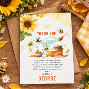 Tarjeta De Agradecimiento Cumpleaños 1er Bee-Day Abeja Amarilla Linda y Gira