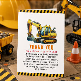 Tarjeta De Agradecimiento Cumpleaños 1er Camión Volquete de Construcción Fie