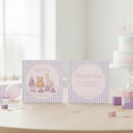 Tarjeta De Agradecimiento Cumpleaños 1er Cumpleaños de Lavanda a Cuadros