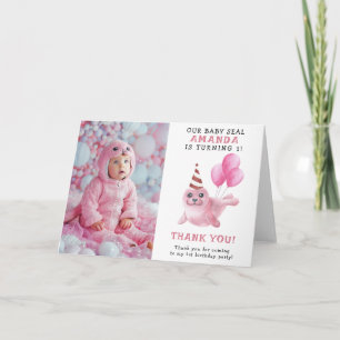 Tarjeta De Agradecimiento Cumpleaños 1er Foca Rosa Bajo El Mar