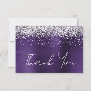 Tarjeta De Agradecimiento Cumpleaños 21 Violetas Oscuras Plateadas con Brill