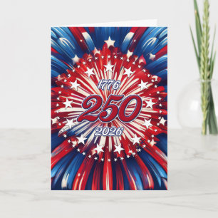 Tarjeta De Agradecimiento Cumpleaños 250 de América 1776-2026 Fuegos Artific