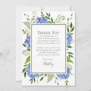Tarjeta De Agradecimiento Cumpleaños 30 de Blue Hydrangeas 