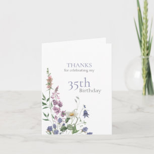 Tarjeta De Agradecimiento Cumpleaños 35 Elegante Acuarela Floral de Flor Sil