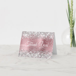 Tarjeta De Agradecimiento Cumpleaños 40 Brillante Plata y Rosa Claro de Hoja