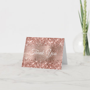 Tarjeta De Agradecimiento Cumpleaños 40 Brillante Rosa Dorado con Hojuela