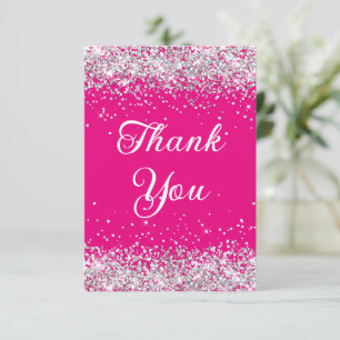 Tarjeta De Agradecimiento Cumpleaños 40 de Brillo Plateado Rosa Fuerte