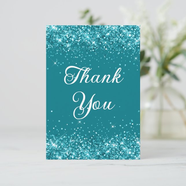Tarjeta De Agradecimiento Cumpleaños 40 Glittery Turquesa Oscuro (Anverso de pie)