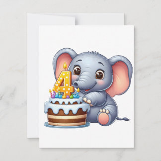 Tarjeta De Agradecimiento Cumpleaños 4 de elefante lindo