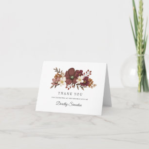 Tarjeta De Agradecimiento Cumpleaños 50 Burgundy Mauve Marfil Otoño Floral