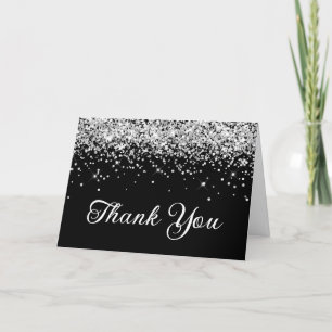 Tarjeta De Agradecimiento Cumpleaños 50 en negro con brillo plateado