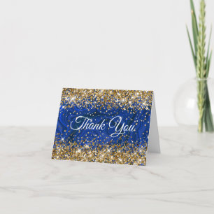 Tarjeta De Agradecimiento Cumpleaños 50 Glitter Gold Lapis Lazuli