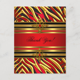 Tarjeta De Agradecimiento Cumpleaños 50 Rojo Cebra Dorado Negro Gracias