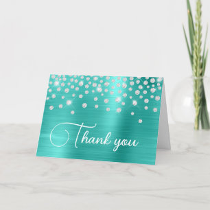 Tarjeta De Agradecimiento Cumpleaños 50 Turquesa Diamante de Papel de Estaño