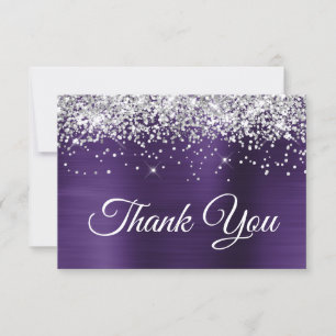 Tarjeta De Agradecimiento Cumpleaños 50 Violetas Oscuras Purpura Brillo Plat