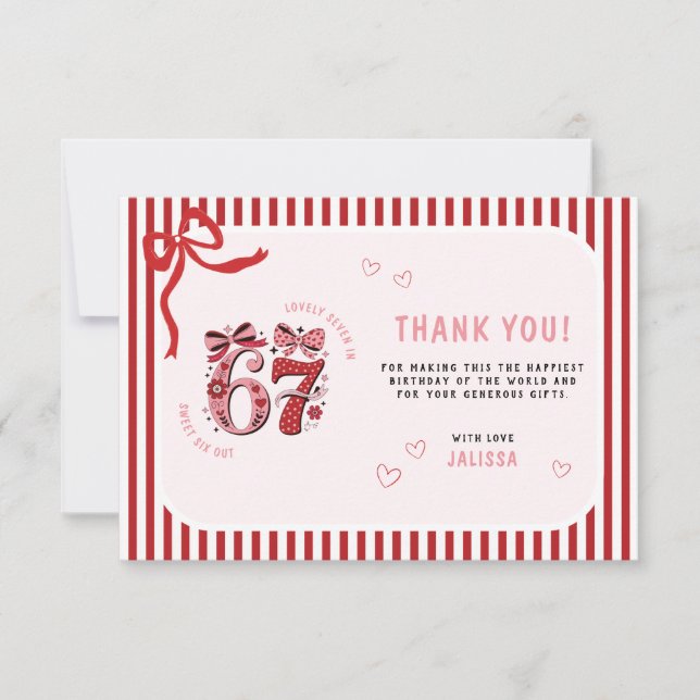 Tarjeta De Agradecimiento Cumpleaños 6 7 para niñas, 7º cumpleaños de niñas  (Anverso)