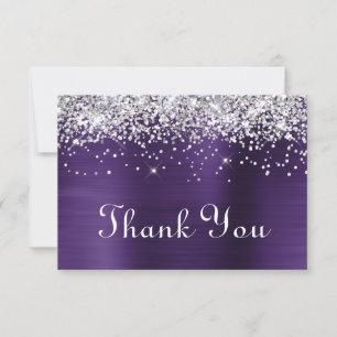 Tarjeta De Agradecimiento Cumpleaños 70 de Purpura Violeta Oscuro con Brillo