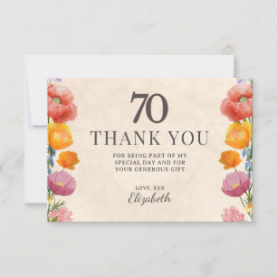 Tarjeta De Agradecimiento Cumpleaños 70 Floral – Diseño de Jardín Elegante 7
