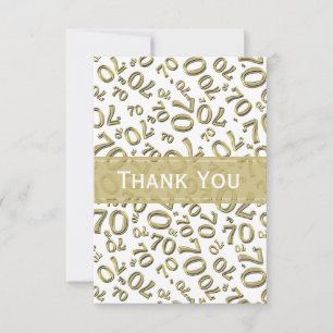 Tarjeta De Agradecimiento Cumpleaños 70 Número de Patrón de Diseño Dorado/Bl