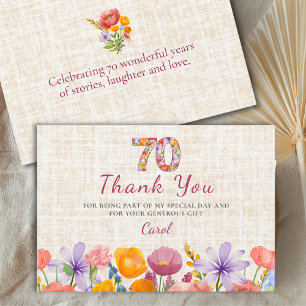 Tarjeta De Agradecimiento Cumpleaños 70 - Número floral elegante 70 Gracias