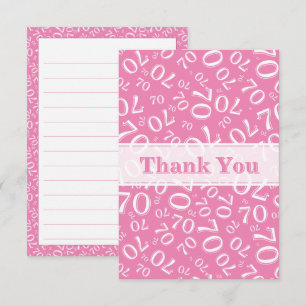 Tarjeta De Agradecimiento Cumpleaños 70 Número Patrón Rosa/Blanco