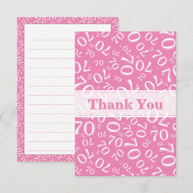 Tarjeta De Agradecimiento Cumpleaños 70 Número Patrón Rosa/Blanco (Anverso / Reverso)