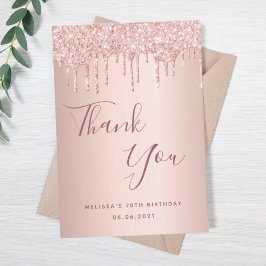 Tarjeta De Agradecimiento Cumpleaños 70 rosa dorado brillo glamuroso