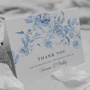 Tarjeta De Agradecimiento Cumpleaños 70 Rosa Floral Azul Polvoriento
